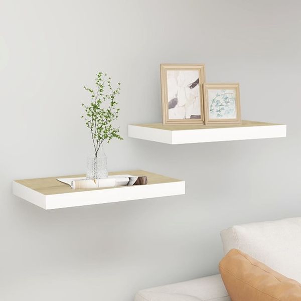 vidaXL Schweberegale 2 Stk. Eichen-Optik und Weiß 50x23x3,8 cm MDF 326574