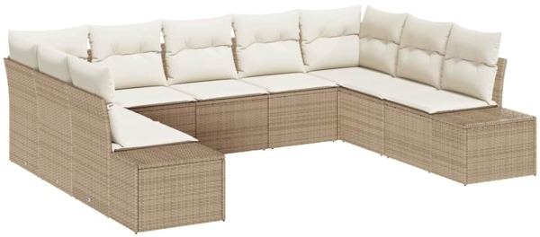 vidaXL Gartensofa-set mit Kissen 9 pcs Beige und Creme Poly Rattan 3355890