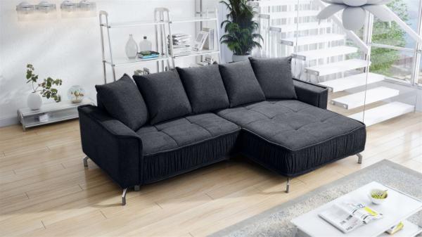 Ecksofa Schlafsofa Sofa FLORENCE Stoff Bubble Schwarz Ottomane Rechts