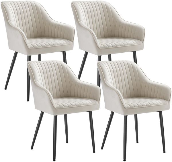 SONGMICS Esszimmerstuhl 4er Set, Küchenstuhl, Sessel, Samt, Polsterstuhl mit Armlehnen, Loungesessel, bis 120 kg belastbar, Metallbeine, für Esszimmer, Küche, cappuccinobeige LDC087W14