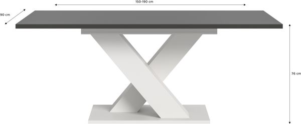 Esstisch Motion ausziehbar, Weiß/Grau, 150-190 cm, X-Fußgestell Bild 3