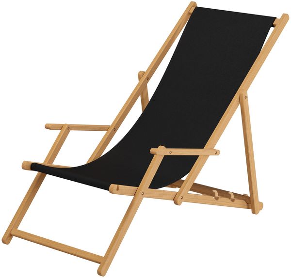 Holz-Liegestuhl, Strandliege Stoff schwarz V-10-305N