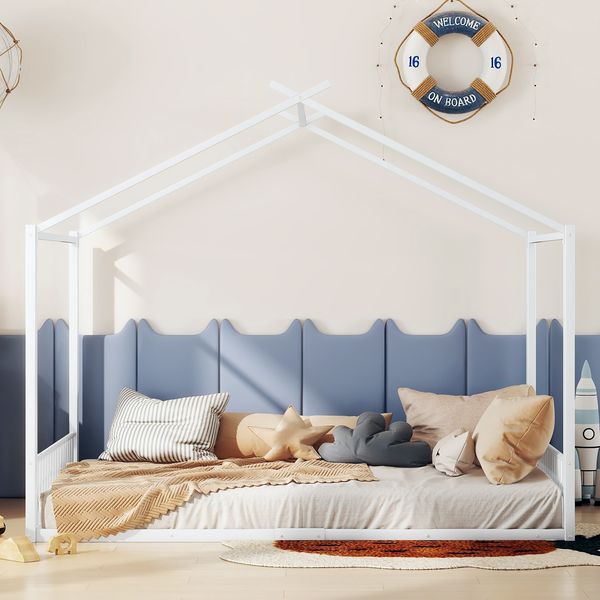 Bett 140x200 cm Hausform aus Metall – Kinderbett in Weiß, ohne Matratze