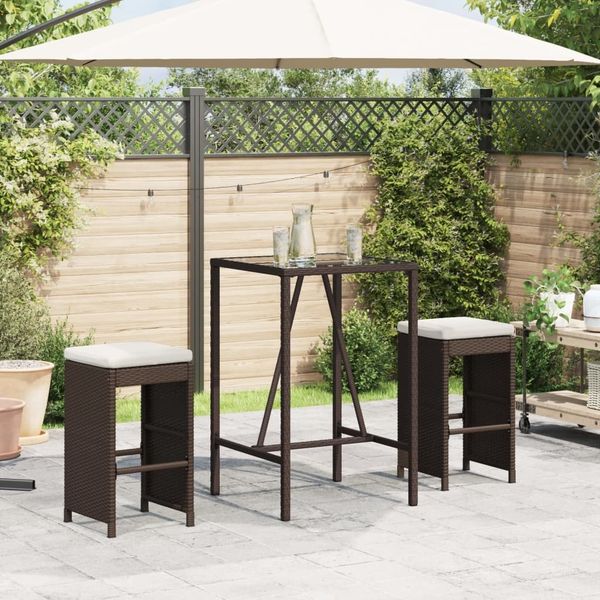 vidaXL Garten-Barhocker mit Kissen 2 Stk. Braun Poly Rattan 368685