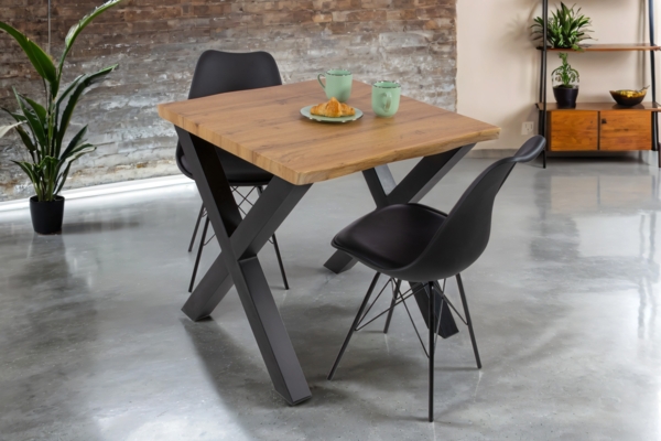 Esstisch Baumkante Holz-Optik Wildeiche 80 x 80 X-Gestell schwarz JOSY 157377251