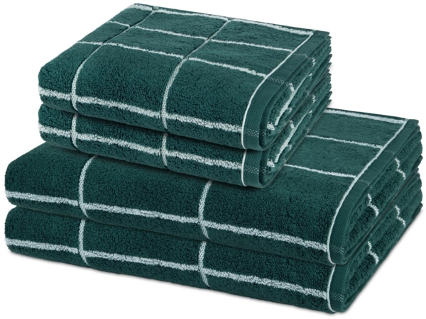 Ross Sensual Skin Karo 4 tlg. Frottier-Set - 2 X Handtuch (50 X 100cm), 2 X Duschtuch (75 X 140cm) - 500 - Moosgrün Bild 1