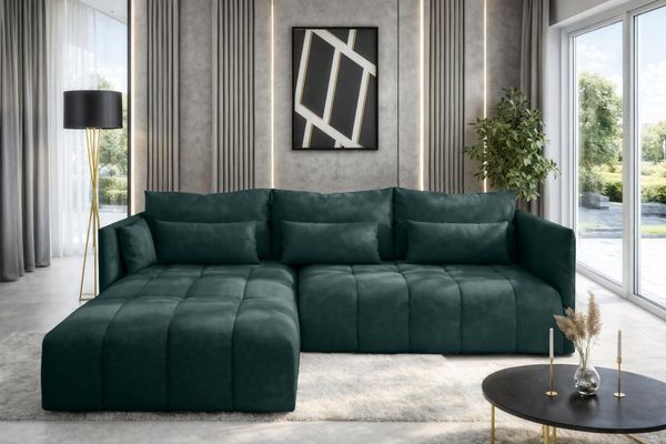 AX LIVING Ecksofa Grün mit Schlaffunktion und Bettkasten Cosmova 248cm