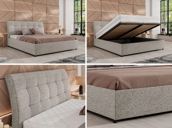 Polsterbett mit Lattenrost Gasfeder Doppelbett GALA CLASSIC gepolstert Kopfteil Bettkasten Foam Matratze - 140x200 cm - Hellgrau Strukture - MIRO LUX Bild 2