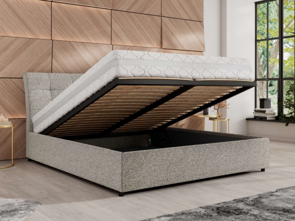 Polsterbett mit Lattenrost Gasfeder Doppelbett GALA CLASSIC gepolstert Kopfteil Bettkasten Foam Matratze - 140x200 cm - Hellgrau Strukture - MIRO LUX Bild 3