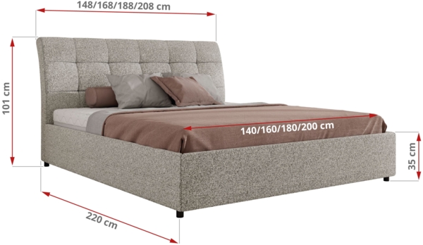 Polsterbett mit Lattenrost Gasfeder Doppelbett GALA CLASSIC gepolstert Kopfteil Bettkasten Foam Matratze - 140x200 cm - Hellgrau Strukture - MIRO LUX Bild 4