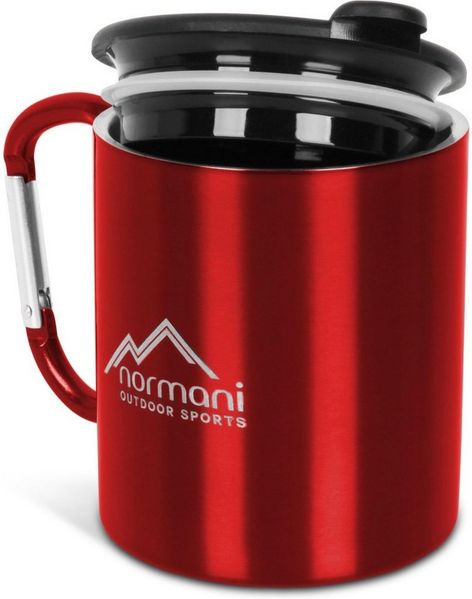 normani Becher Karabinertasse mit Trinkdeckel, Edelstahl, Doppelwandige Edelstahltasse Outdoortasse Campingtasse