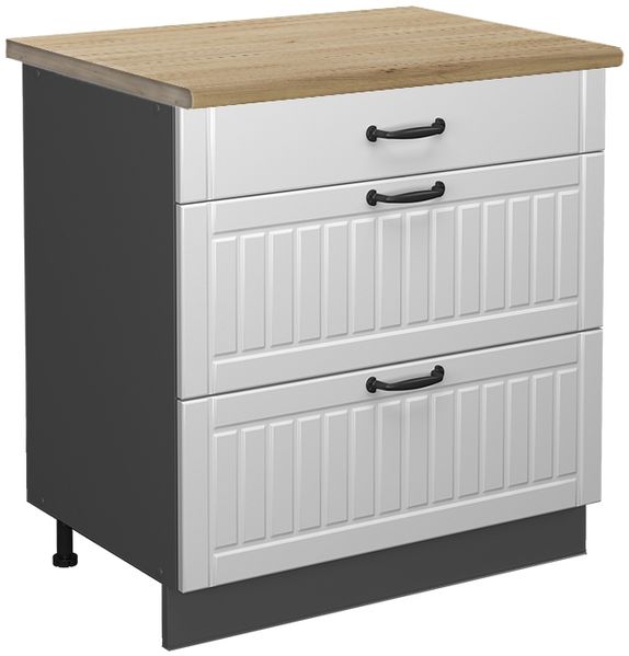 Küchenunterschrank Fame-Line Weiß Landhaus 80 cm mit 3 Schubladen, AP Eiche Vicco