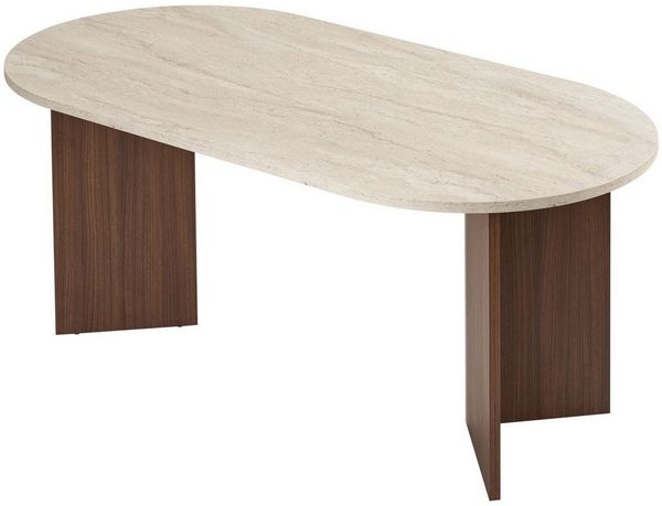 Modern Dining Table, 180 x 90 x 75 cm, Travertine & Walnut Colors | 100% Melamine Coated Particle Board, 25 mm Thickness | Stylish & Durable Design, Perfect for Contemporary Dining Spaces