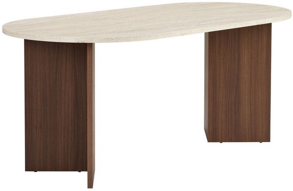 Modern Dining Table, 180 x 90 x 75 cm, Travertine & Walnut Colors | 100% Melamine Coated Particle Board, 25 mm Thickness | Stylish & Durable Design, Perfect for Contemporary Dining Spaces