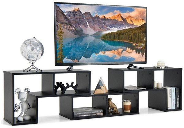 COSTWAY Fernsehschrank Holz 3-teilig, Frei Kombinierbar, Fernsehtisch für TVs bis zu 65", Eckregal Ausziehbar, TV Lowboard TV Schrank, Multifunktionaler Bücherregal, Aufbewahrungsregal (Schwarz)