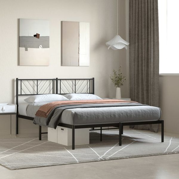 vidaXL Bettgestell mit Kopfteil Metall Schwarz 135x190 cm 372178