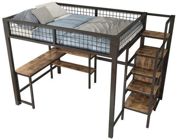 Flieks Hochbett Kinderbett Etagenbett 140x200cm mit Schreibtisch und Kleiderschrank