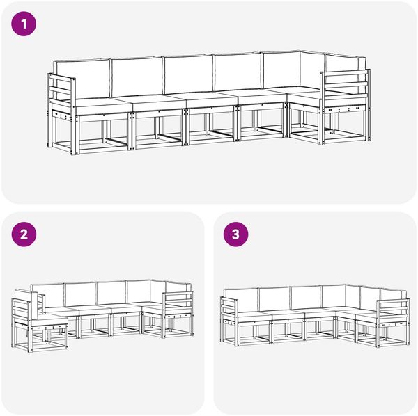 vidaXL Outdoor-Sofagarnitur mit Kissen 6 pcs Weiß und Hellgrau 3387685 Bild 7