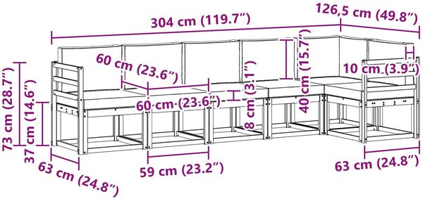 vidaXL Outdoor-Sofagarnitur mit Kissen 6 pcs Weiß und Hellgrau 3387685 Bild 8