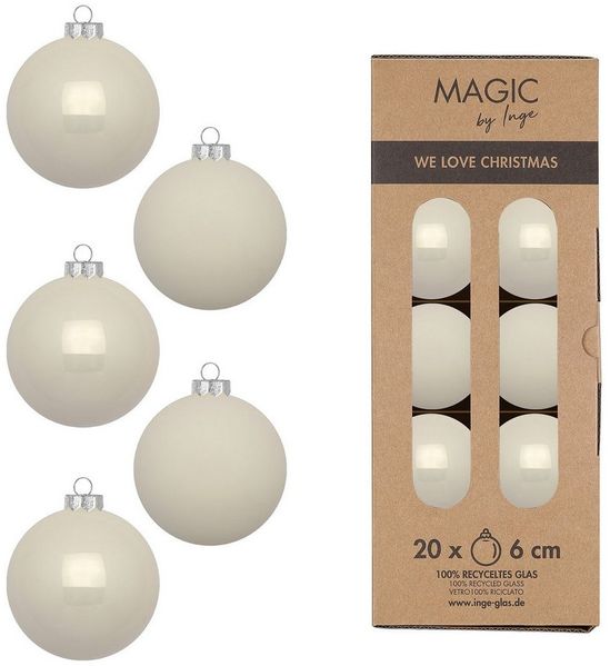 MAGIC by Inge Weihnachtsbaumkugel, Weihnachtskugeln Glas 6cm 20 Stück - Blanched Almond