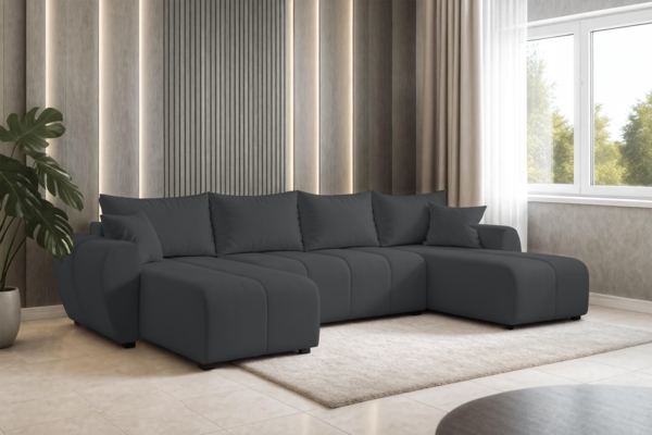 AX LIVING Malatya U Couch mit Schlaffunktion Ecksofa Dunkelgrau 311 cm Bild 1