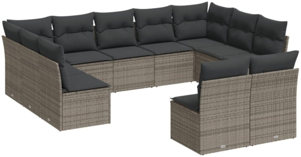vidaXL 11-tlg. Garten-Sofagarnitur mit Kissen Grau Poly Rattan 3250189