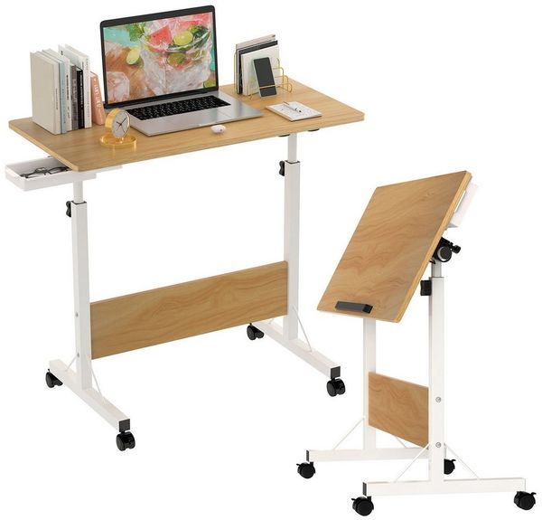 JEOBEST Computertisch Stehpult Höhenverstellbar Schreibtisch, Beistelltisch fürs Sofa, (Laptoptisch, 1-St) 180° Drehbaren Tischplatte, 4 Mobiler Rollen