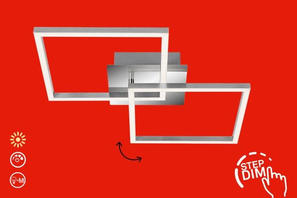 Briloner Leuchten LED Deckenleuchte drehbar, Deckenlampe dimmbar, 24 Watt, 1. 800 Lumen, 3. 000 Kelvin, chrom-silberfarbig, W, 620 x 368 x 73 mm (LxBxH)