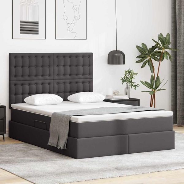 vidaXL Aufbewahrungsbett mit Kopfteil Grau 140 x 190 cm Kunstleder 3371667