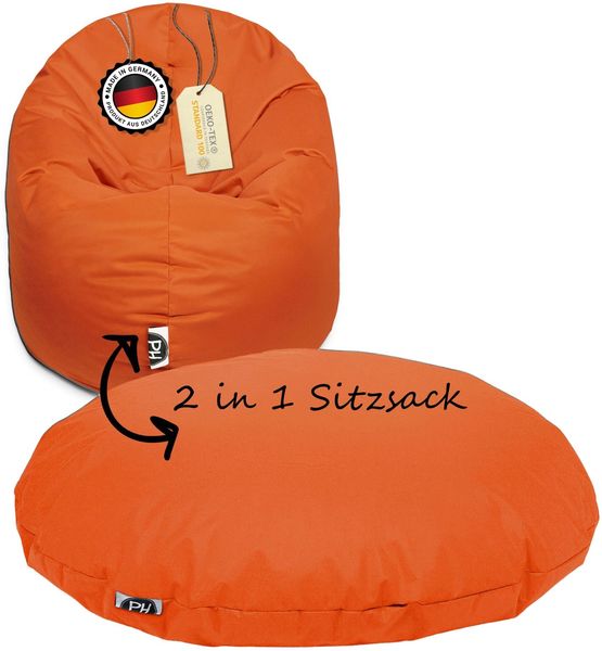 PATCH HOME 2 in 1 Sitzsack Sessel – Ø155 cm – Orange, bequemer Sitzsack aus Luxus-Polyester-Gewebe, bereits befüllt