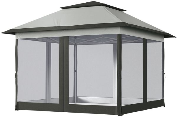 STEELSØN 'Xanaris' Pavillon 3,3x3,3 m, grau, wasserdicht, stabil und UV-beständig, Faltpavillon 3-fach höhenverstellbar, Gartenpavillon mit Doppeldach und 4 Seitenteilen, Pop Up Pavillon inkl. Tragetasche Bild 12