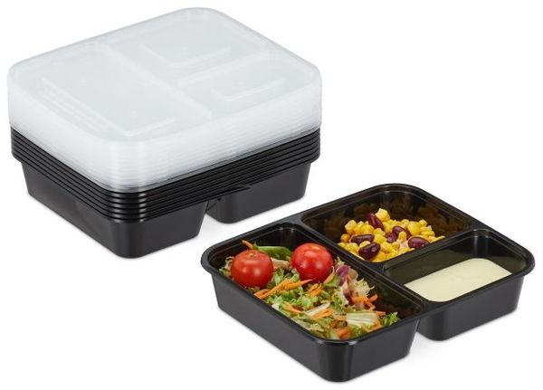 Relaxdays 10er Set Meal Prep Boxen 3 Fächer