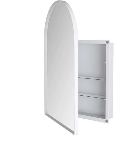 Spiegelschrank mit Bogenform und 2 Glasablagen, 91x61x12 cm – Badezimmerschrank mit Spiegel, Metallrahmen, Weiß Bild 9