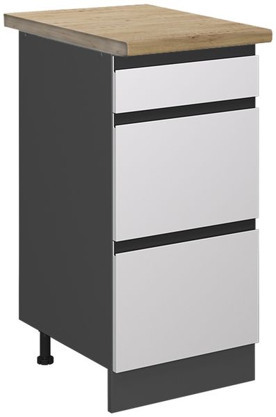 Küchenunterschrank R-Line Weiß 40 cm J-Shape mit Schubladen, AP Eiche Vicco