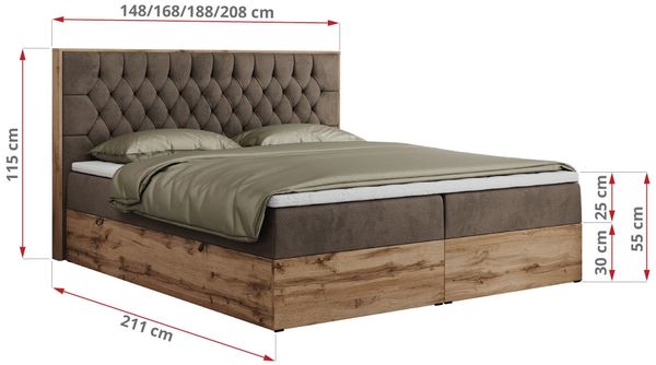 Boxspringbett, Schlafzimmerbett, Bettkasten - AMORE - 200 x 200 cm - Braun Velvet - H4 Bild 5