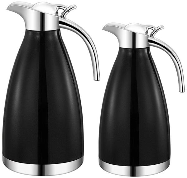 1L+1,5L 2er Set Edelstahl Thermoskanne Isolierkanne Thermosflasche Kaffeekanne Doppelwandig Schwarz