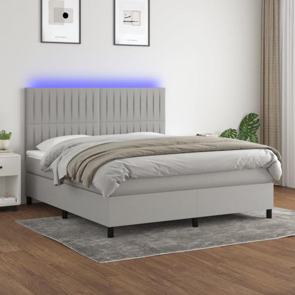 Boxspringbett mit Matratze & LED Stoff Hellgrau 180 x 200 cm, Härtegrad: H2 [3135053]