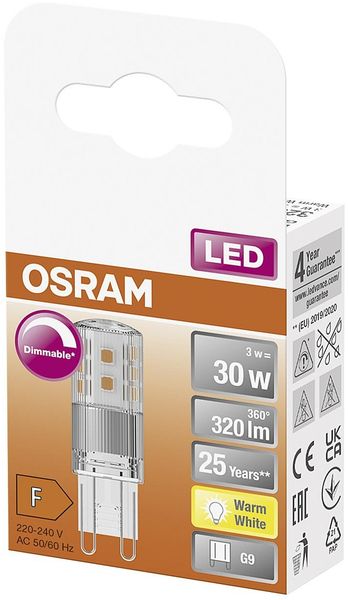 OSRAM LED Stift 3W G9 320lm 2.700K klar dim 351486