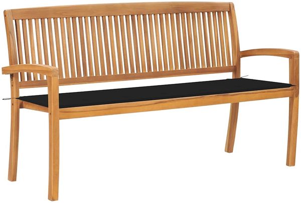 vidaXL Stapelbare Gartenbank mit Auflage 159 cm Massivholz Teak 3063313