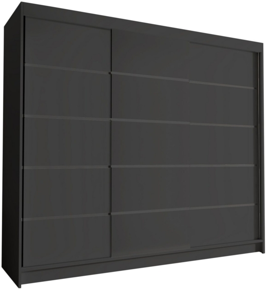 Groß Kleiderschrank Netro VII 250 cm - Schwebetürenschrank, Schiebetürenschrank mit Kleiderstange und Einlegeboden, Schlafzimmerschrank, Schiebetüren, 250x215x58 cm (Schwarz)