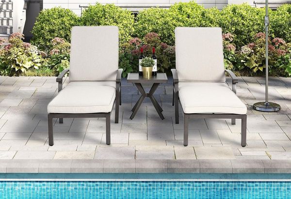 LVHOM Gartenliege Verstellbare Aluminium-Liege mit Kissen, Rostfrei/wasserfest, Verstellbare Rückenlehne (5 Positionen), robustem Aluminium mit Kreuzgeflecht-Konstruktion, wasserdichtes Baumwoll-Polyester-Kissen, 2 St, Rostfrei/wasserfest, für Garten/T...