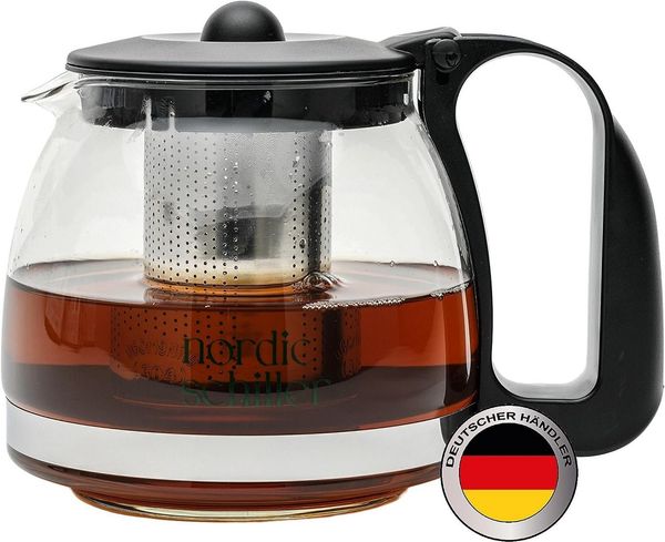 Nordic Schiller Teekanne Premium Teekanne Glas, Hitzebeständig Glaskanne mit Siebeinsatz, 0.7 l, Hitzebeständig Glaskanne mit Deckel, geeignet für Spülmaschine