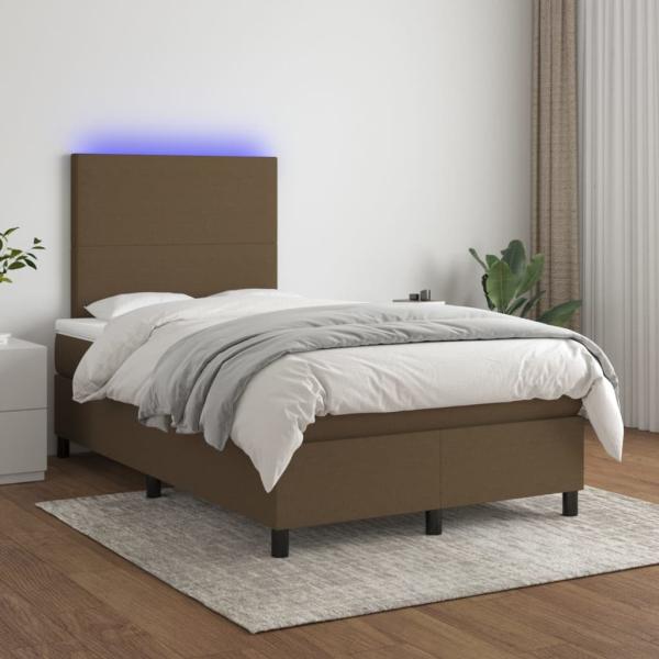 vidaXL Boxspringbett mit Matratze & LED Stoff Dunkelbraun 120x200 cm, Härtegrad: H2 [3134704]