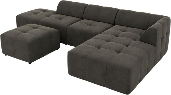 Modulares Ecksofa mit Hocker GRIDA 4M L Wohnlandschaft, Wellenfedern, gesteppte Sitzfläche, Wohnzimmer Sofa L-form - Dunkelgrau Velvet - Rechts Bild 5