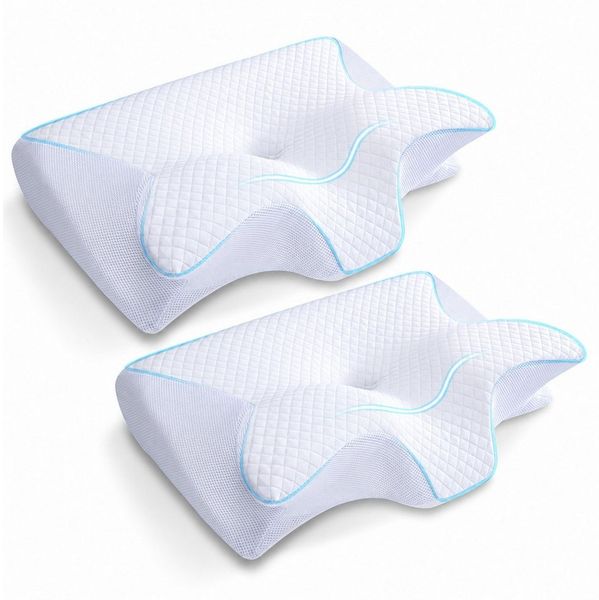 Kityhome Kopfkissen Orthopädisches Nackenkissen Memory Foam – 2 Höhen, waschbarer Bezug, Füllung: 100% Memory Foam, Set, Nackenkissen*1, waschbarer Bezug*1, Nackenstützkissen, Komfort, Atmungsaktiv