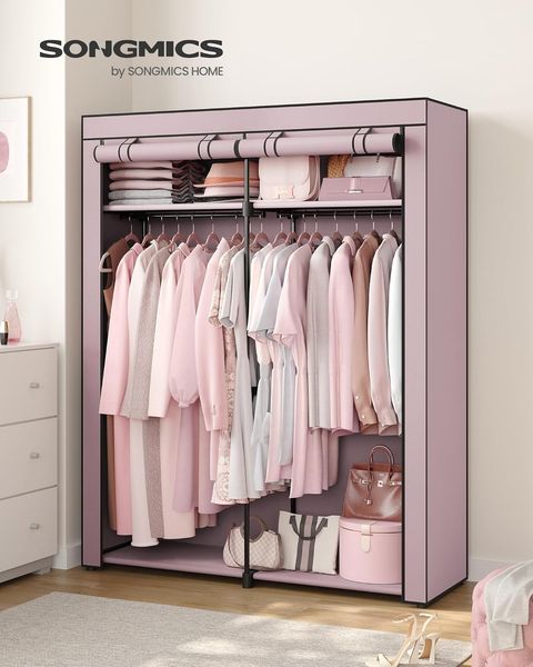 Songmics Stoffschrank mit 2 Kleiderstangen, faltbar, 140 x 43 x 174 cm, Lavendellila