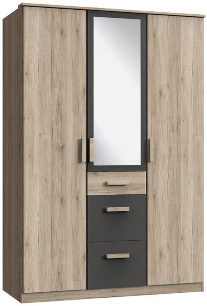 Kleiderschrank Cariba in Eiche San Remo und Graphit - Drehtürenschrank in verschiedenen Varianten wählbar - Kleiderschrank 3 türig mit Spiegel