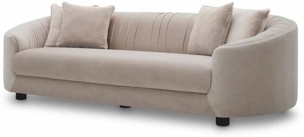 Casa Padrino Luxus Samt Sofa Creme / Schwarz 241 cm - Wohnzimmer & Hotel Möbel