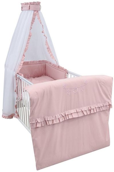 Baby-Delux Babybettwäsche Baby Bettwäsche Set 4-Tlg. Nestchen Chiffonhimmel, Baumwolle, 4 teilig, Bettset für Babybetten 140x70 & 120x60 Royal Rüsche