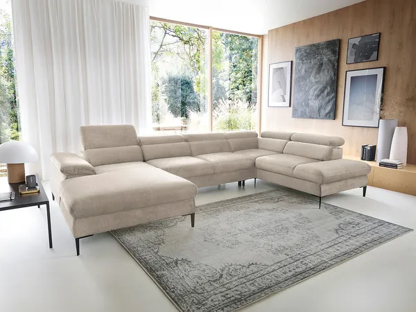 Vente-unique - SEPINA Sofa SamtStoff Beige - B 214 cm x H 75 cm x L 353 cm